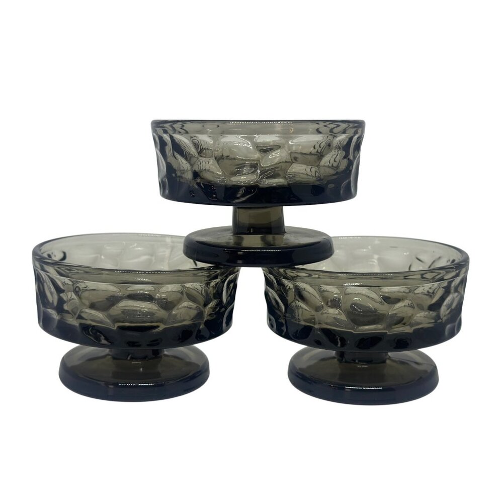 VTG Fostoria Pebble Beach Black Pearl Glass Sherbet Dish Set Footed MCM Retro 3
